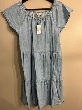 Indigo Light Blue Chambray Tiered Dress for Girls